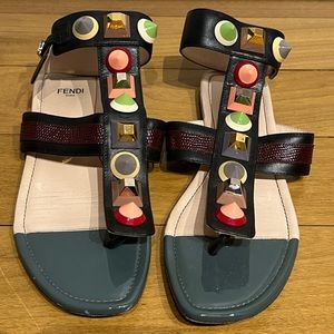 Fendi Women’s Black Rainbow Thong Sandals
